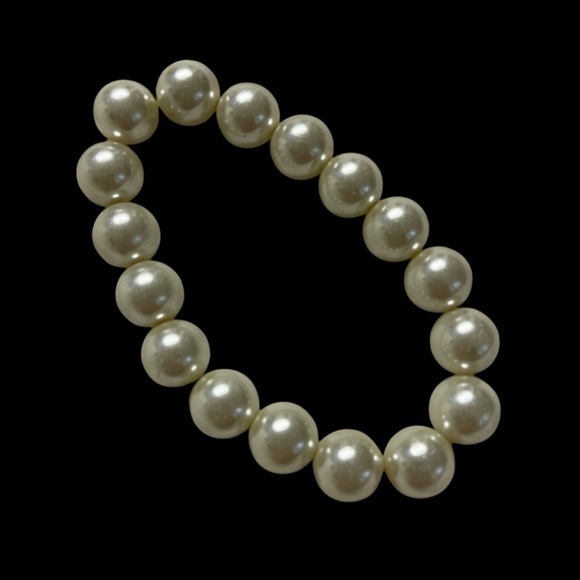 VTG 50'S HIGH LUSTER PEARL GLASS BEAD NECKLACE FLAPPER 60” AND STRETCH BRACELET - Picture 2 of 6